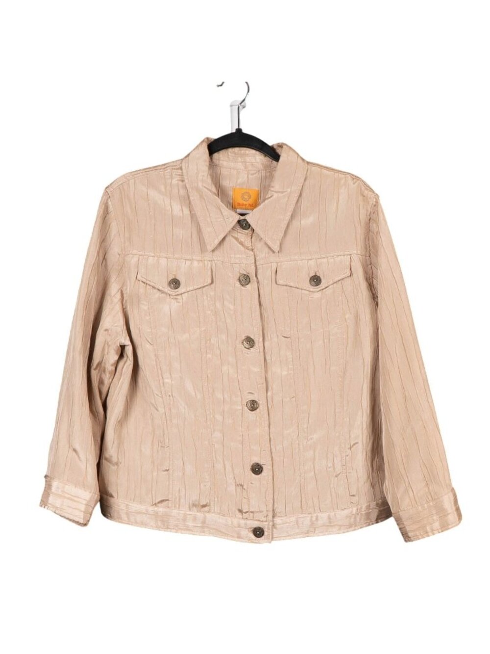 Ruby Rd Crinkle Jacket 16 Womens Beige Fall Buttons Rayon Blend Pockets Collar